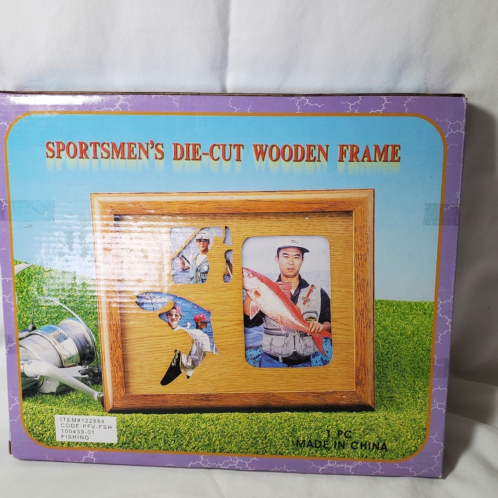 Fishing Sportsmen's Die-Cut Wooden Frame Display, NIB